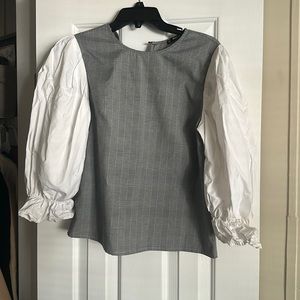 Shein Plaid Gingham Balloon Sleeve Long Sleeve Blouse/Top